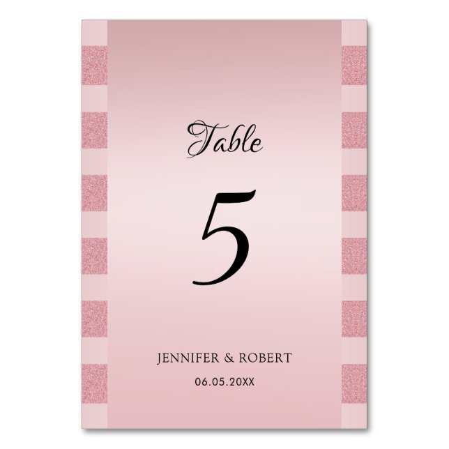 Elegant Rose Gold Glitter Modern Script Template Table Number (Front)
