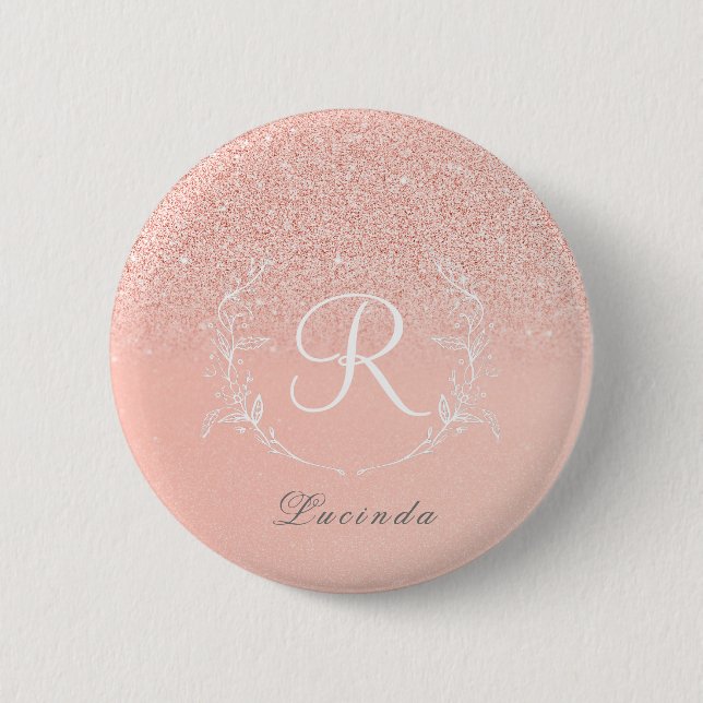 Elegant Rose Gold Glitter Monogram  2 Inch Round Button (Front)