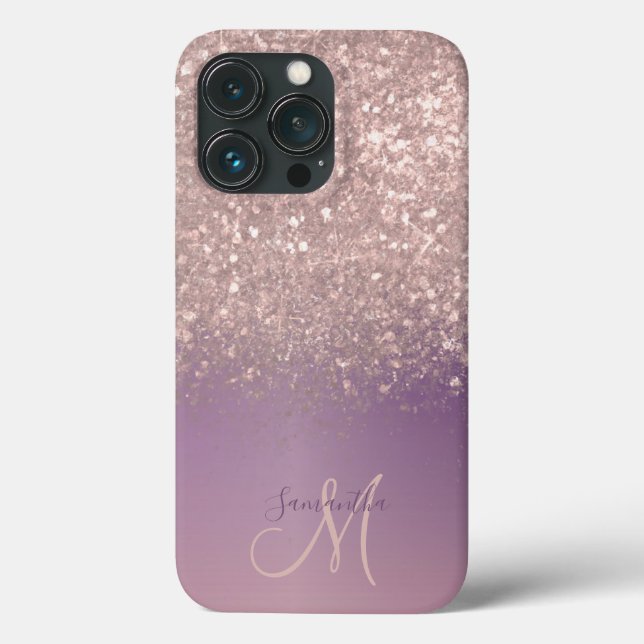 Elegant Rose Gold Glitter Monogram Name Case-Mate iPhone Case (Back)