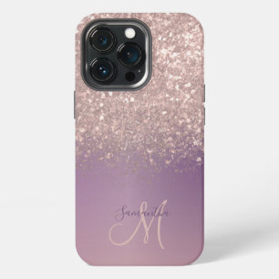 Elegant Rose Gold Glitter Monogram Name iPhone 13 Pro Case