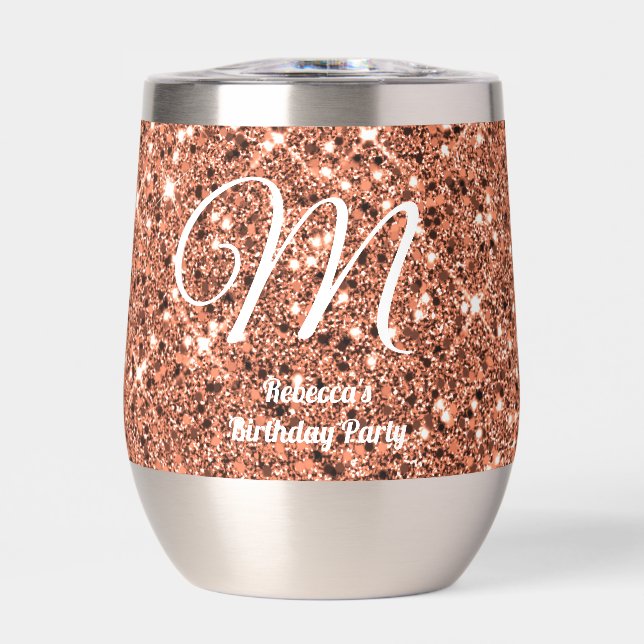Elegant Rose Gold Glitter Monogram Party Favour  (Front)