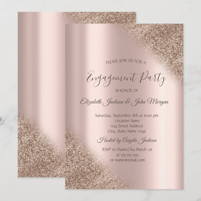 Elegant Rose Gold Glitter Ombre Engagement  Invitation (Front/Back)
