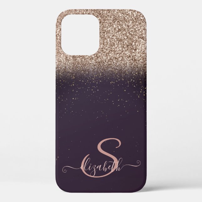 Elegant Rose Gold Glitter Ombre, Monogram Case-Mate iPhone Case (Back)