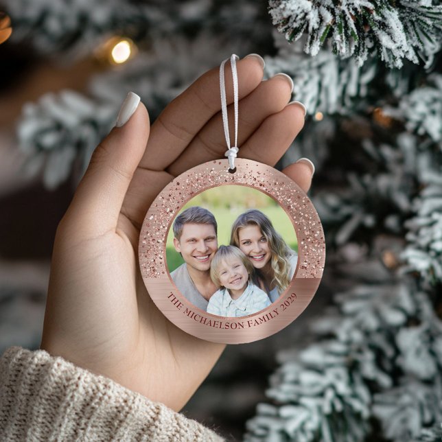 Elegant Rose Gold Glitter Photo Metallic Ceramic Ornament (Elegant Rose Gold Glitter Photo Metallic Ceramic Ornament
)