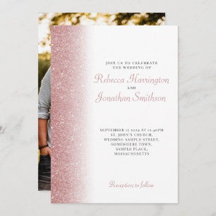 Elegant Rose Gold Glitter Photo Wedding Invitation
