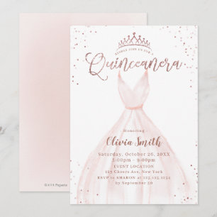 Elegant rose gold glitter pink dress quinceañera i invitation