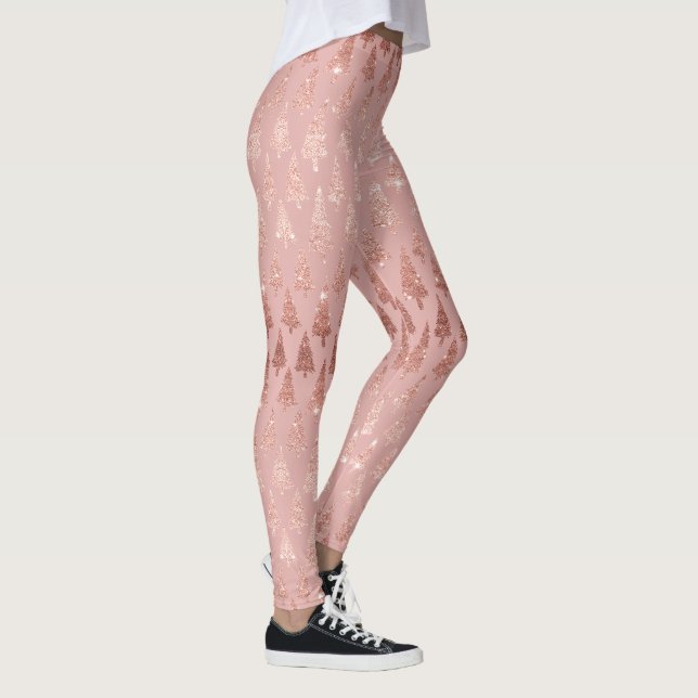 Elegant rose gold glitter + pink mauve xmas trees leggings (Right)