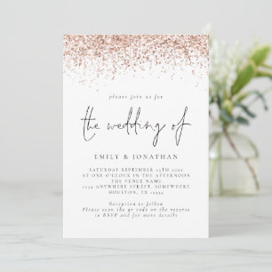 Elegant Rose Gold Glitter QR Code Wedding Invitation