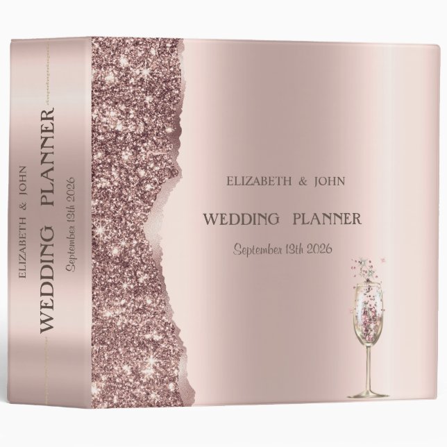 Elegant Rose Gold Glitter Script  Binder (Front/Spine)