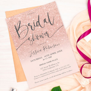 Elegant rose gold glitter script bridal shower invitation
