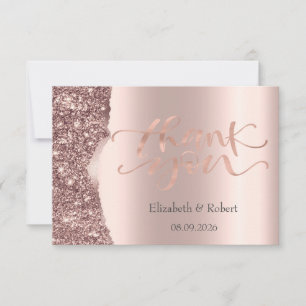 Elegant Rose Gold Glitter Script Thank You Card
