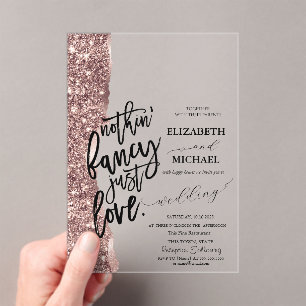 Elegant Rose Gold Glitter Script Wedding Acrylic Invitations