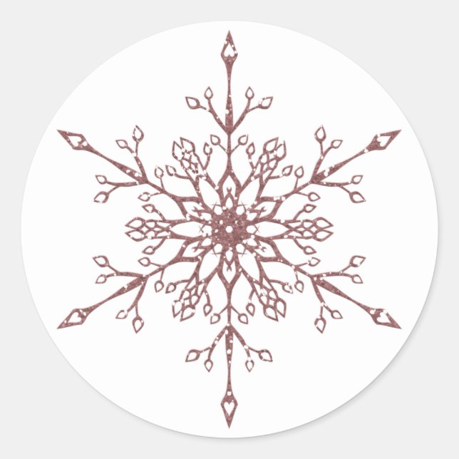 Elegant Rose Gold Glitter Snowflake Christmas Classic Round Sticker (Front)
