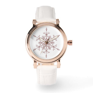 Elegant Rose Gold Glitter Snowflake Christmas Watch
