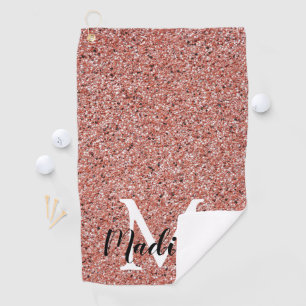Elegant Rose Gold Glitter Sparkle Monogram Womens Golf Towel