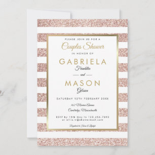 Elegant Rose Gold Glitter Stripe Couples Shower Invitation