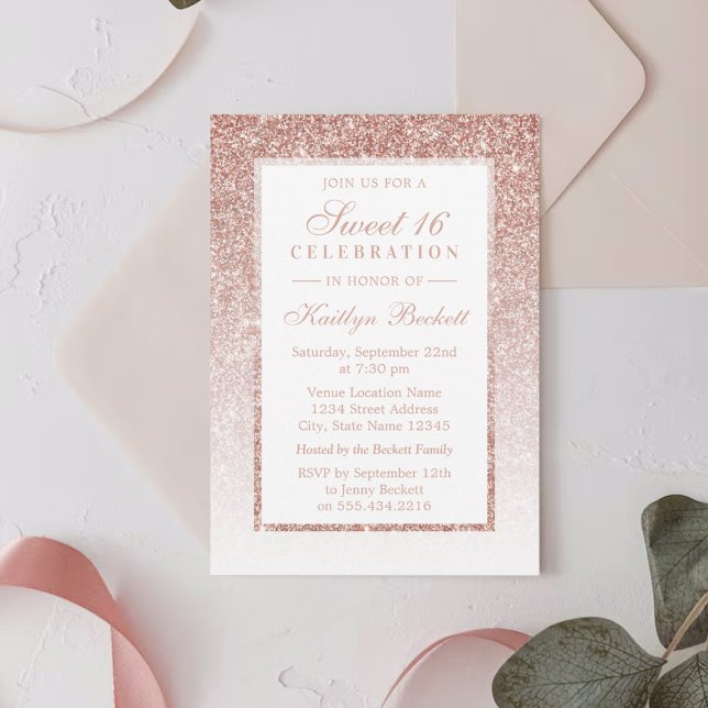 Elegant Rose Gold Glitter Sweet 16 Birthday Invitation (Creator Uploaded)