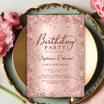 Elegant Rose Gold Glitter Sweet 16  Birthday  Invitation<br><div class="desc">Modern elegant rose gold metallic and glitter Sweet 16 (Sixteen) birthday party invitations. This girly card design features stylish handwritten calligraphy script,  blush pink or rose gold faux brushed metallic background with loose glam glitter frame around. Easy to personalize,  perfect for any age.</div>