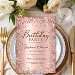 Elegant Rose Gold Glitter Sweet 16 Birthday  Invitation<br><div class="desc">Modern elegant rose gold metallic and glitter Sweet 16 (Sixteen) birthday party invitations. This girly card design features stylish handwritten calligraphy script,  blush pink or rose gold faux brushed metallic background with loose glam glitter frame around. Easy to personalize,  perfect for any age.</div>