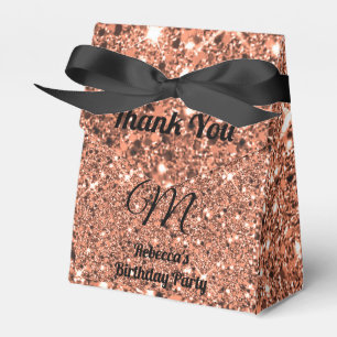 Elegant Rose Gold Glitter Thank You Monogram Black Favor Box