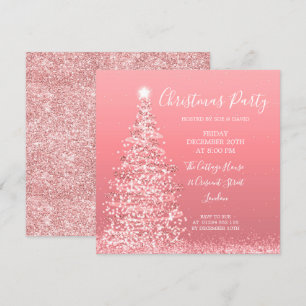 Elegant Rose Gold Glitter Tree Christmas Party Invitation