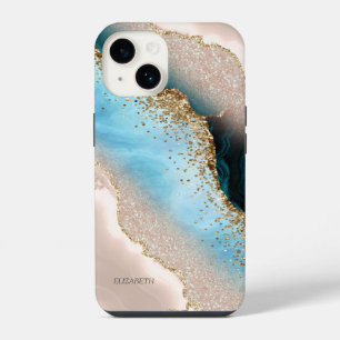 Elegant Rose Gold Glitter Turquoise Marble    iPhone 14 Case