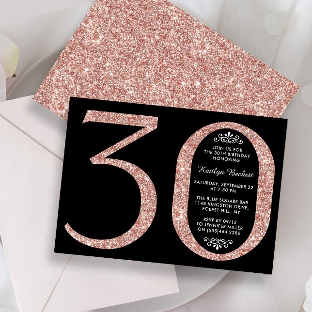 Elegant Rose Gold Glitter Typography 30th Birthday Invitation (Creator Uploaded)
