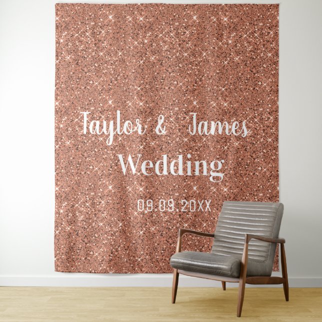 Elegant Rose Gold Glitter Wedding Backdrop Tapestry (In Situ)