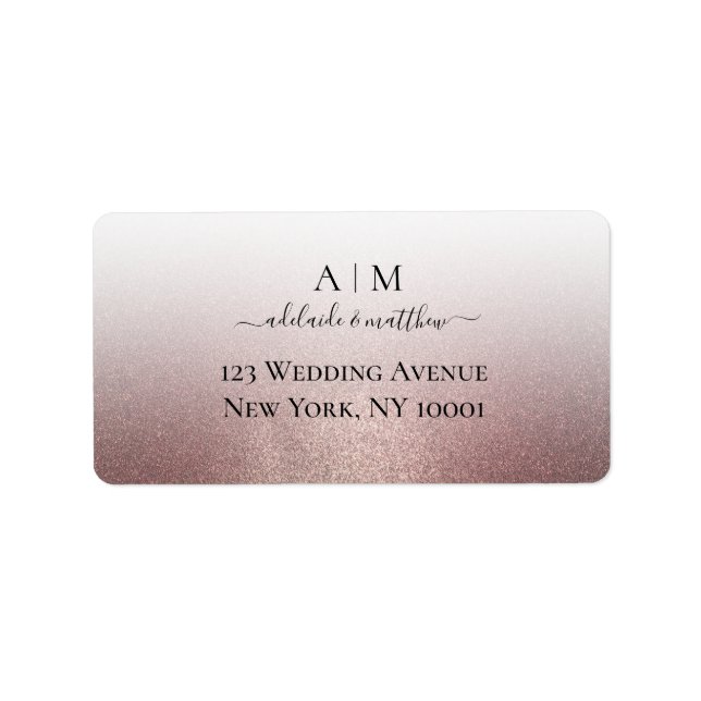Elegant Rose Gold Glitter Wedding Monogram Script Label (Front)