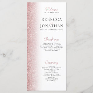 Elegant Rose Gold Glitter Wedding Program Card