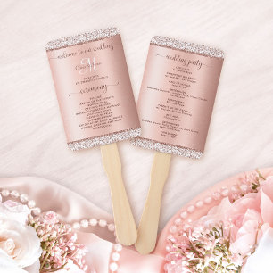 Elegant Rose Gold Glitter Wedding Program Hand Fan