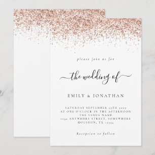 Elegant Rose Gold Glitter Wedding White Invitation