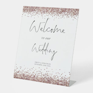 Elegant Rose.Gold Glitter Welcome to Wedding Pedestal Sign