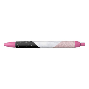 Elegant rose gold glitter white black marble ink pen