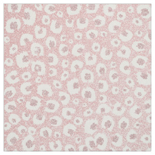 Elegant Rose Gold Glitter White Leopard Print Fabric