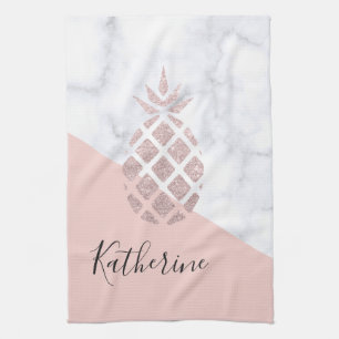 Elegant rose gold glitter white marble blush pink kitchen towel