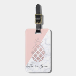 Elegant rose gold glitter white marble blush pink luggage tag