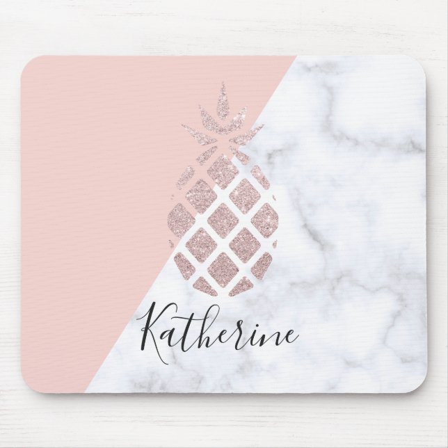 Elegant rose gold glitter white marble blush pink mouse pad (Front)
