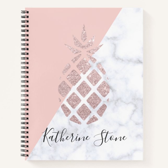 Elegant rose gold glitter white marble blush pink notebook (Front)