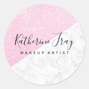 Elegant rose gold glitter white marble makeup classic round sticker