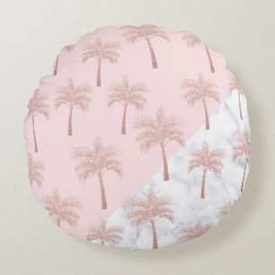 Elegant rose gold glitter & white marble pattern round pillow