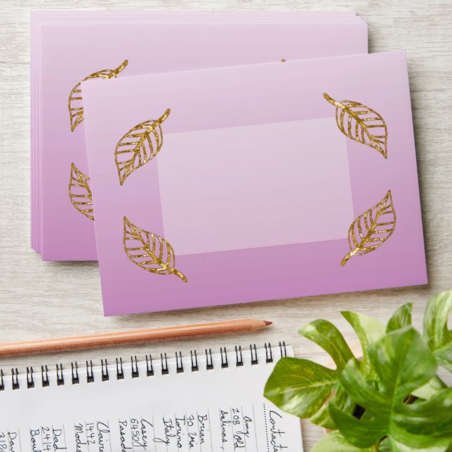 Elegant Rose Gold Glitter with Gold Leaves Envelope (Stacked)