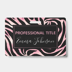 Elegant Rose Gold Glitter Zebra Black Animal Print Badge