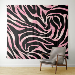 Elegant Rose Gold Glitter Zebra Black Animal Print Tapestry