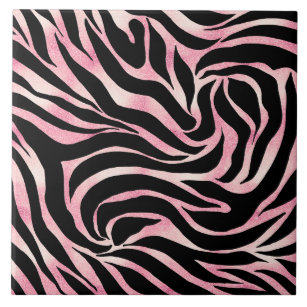 Elegant Rose Gold Glitter Zebra Black Animal Print Tile