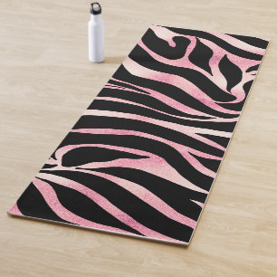 Elegant Rose Gold Glitter Zebra Black Animal Print Yoga Mat