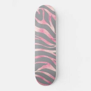 Elegant Rose Gold Glitter Zebra Gray Animal Print Skateboard