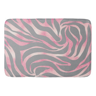 Elegant Rose Gold Glitter Zebra Grey Animal Print Bath Mat