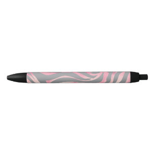 Elegant Rose Gold Glitter Zebra Grey Animal Print Black Ink Pen
