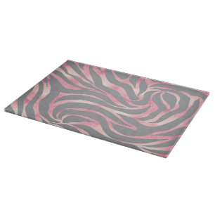 Elegant Rose Gold Glitter Zebra Grey Animal Print Cutting Board